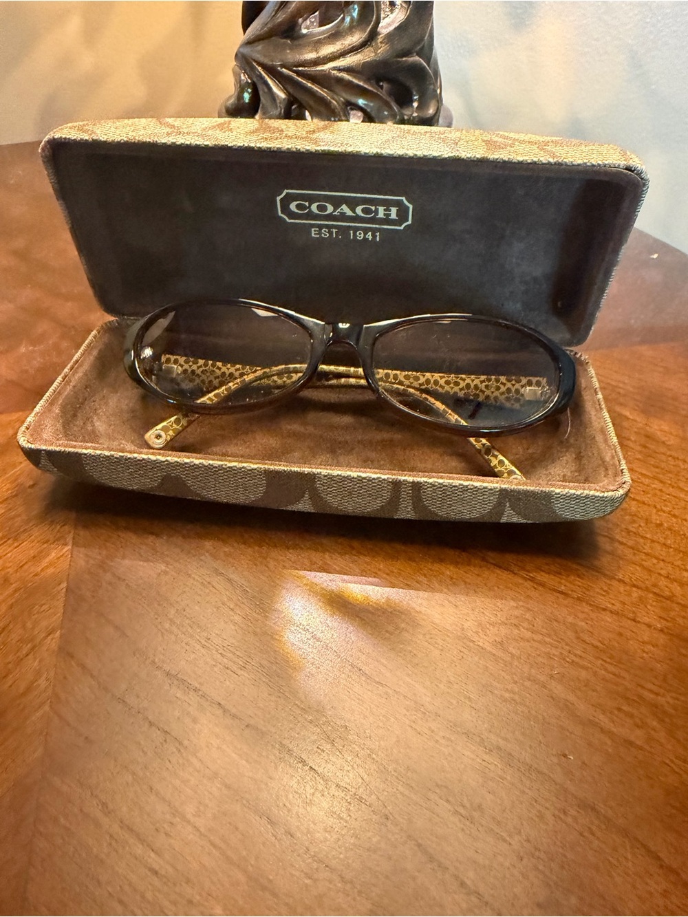 COACH Women's Black and Brown Oval Sunglasses with Signature Case